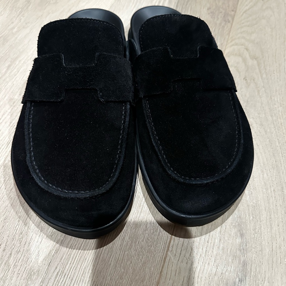 Hermes Go Mule -Black Slip-On Loafers Suede Comfort
